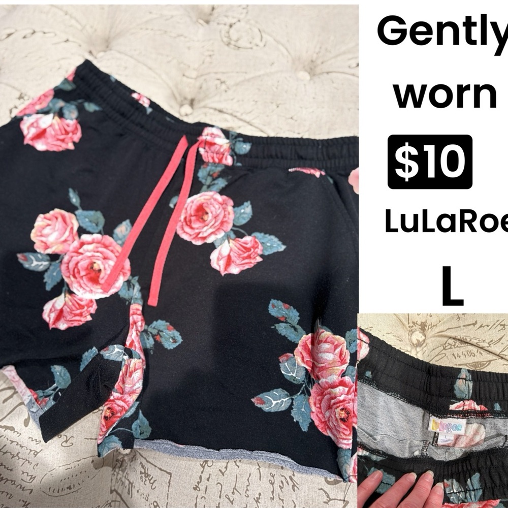 LuLaRoe Black Floral Drawstring Women’s Athletic Shorts